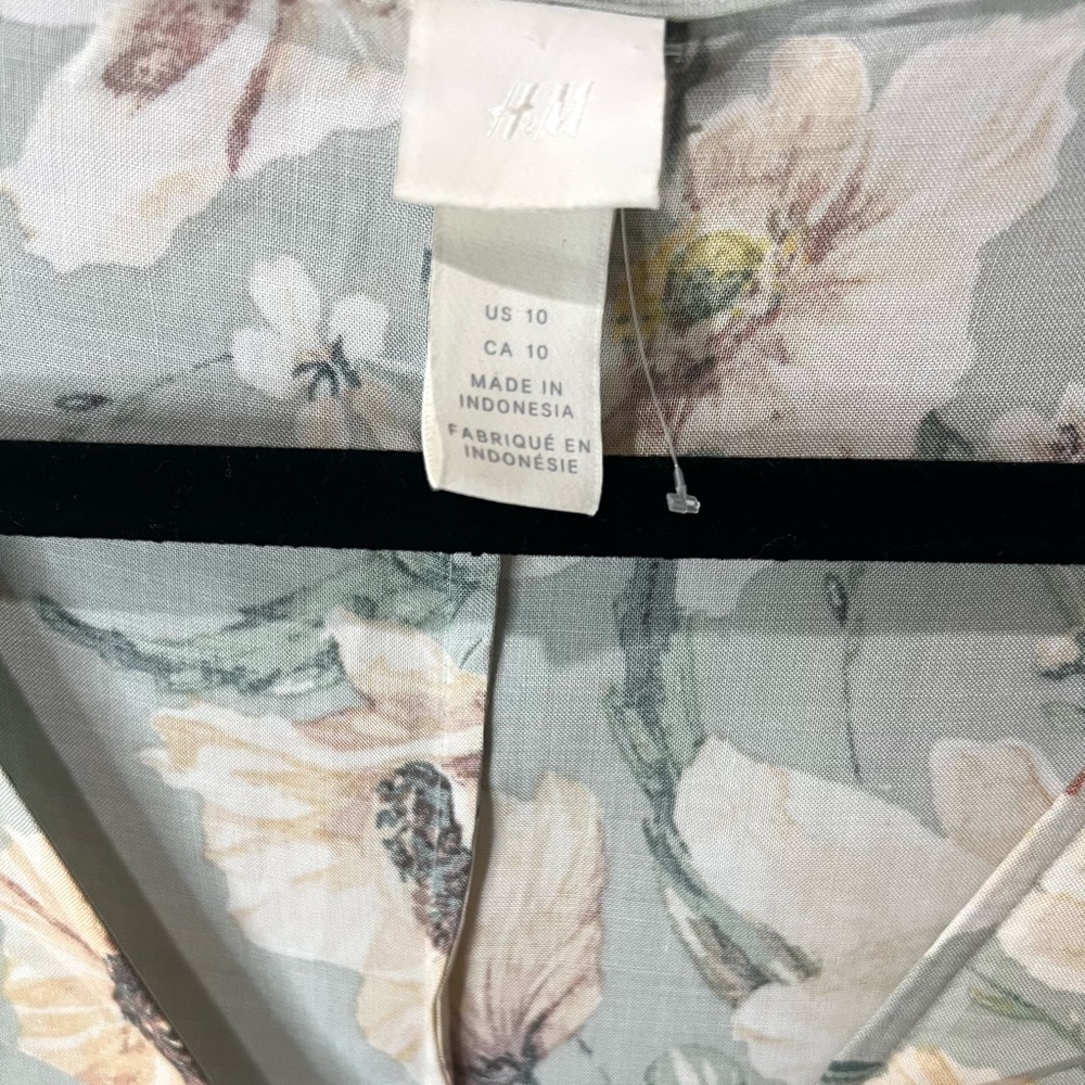 H & M Floral V Neck Button Down Short Sleeve Summer Midi Dress SZ 10 NWOT - Picture 3 of 11